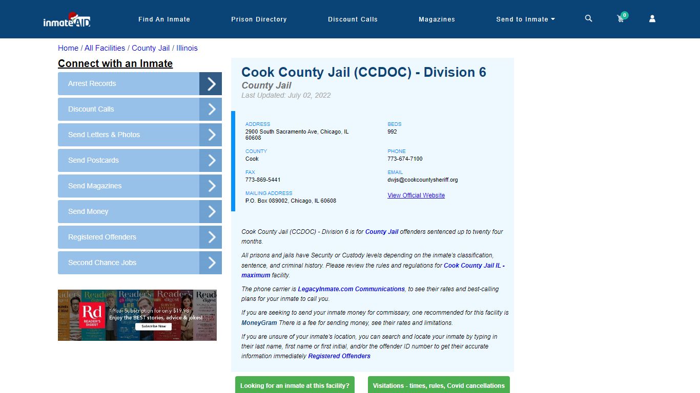 Cook County Jail (CCDOC) - Division 6 - Inmate Locator - Chicago, IL